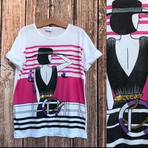 VINTAGE 90’s RETRO T SHIRT BEADED SEQUINS GRAPHIC